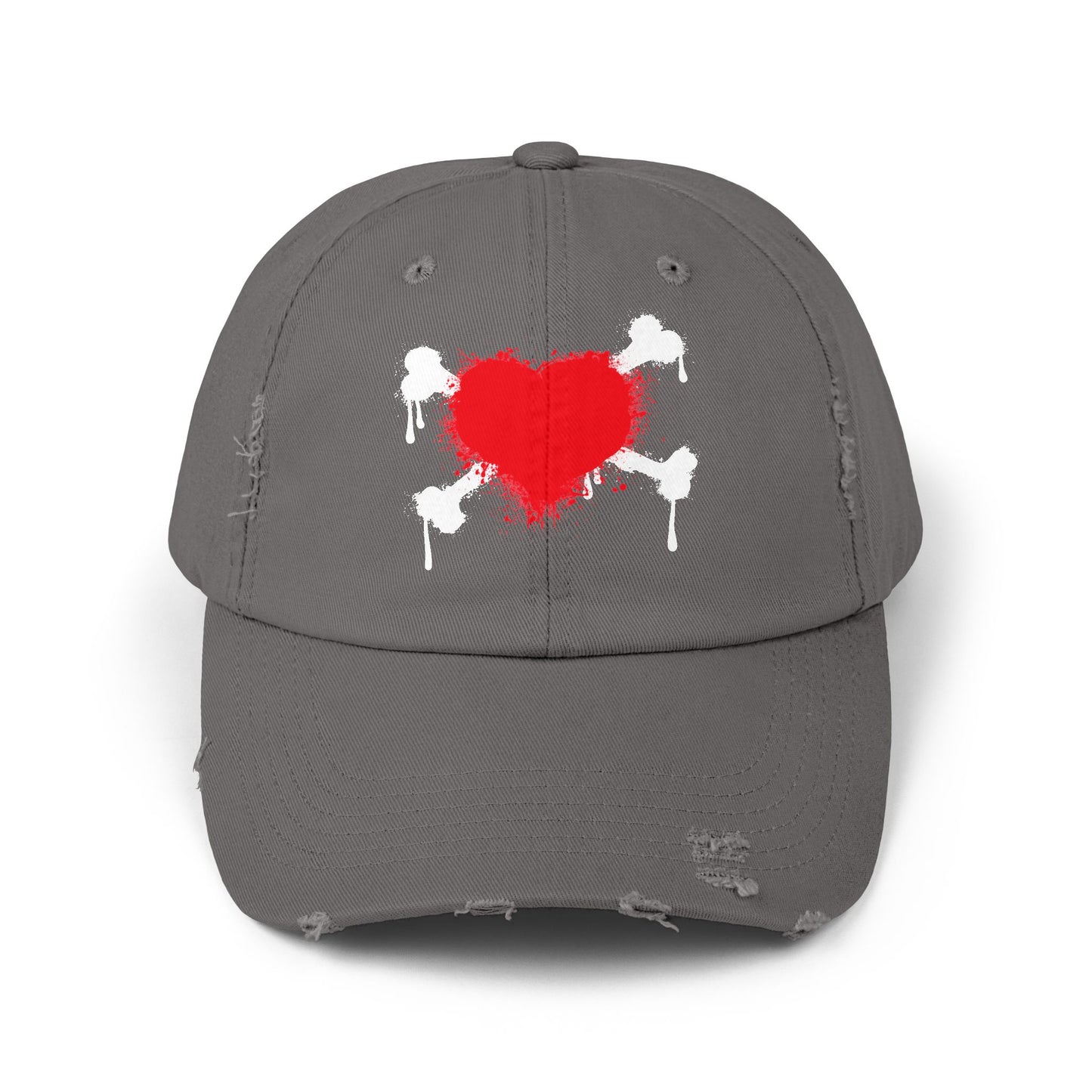 Heart & Bones- Unisex Graphic Distressed Cap 100% Cotton