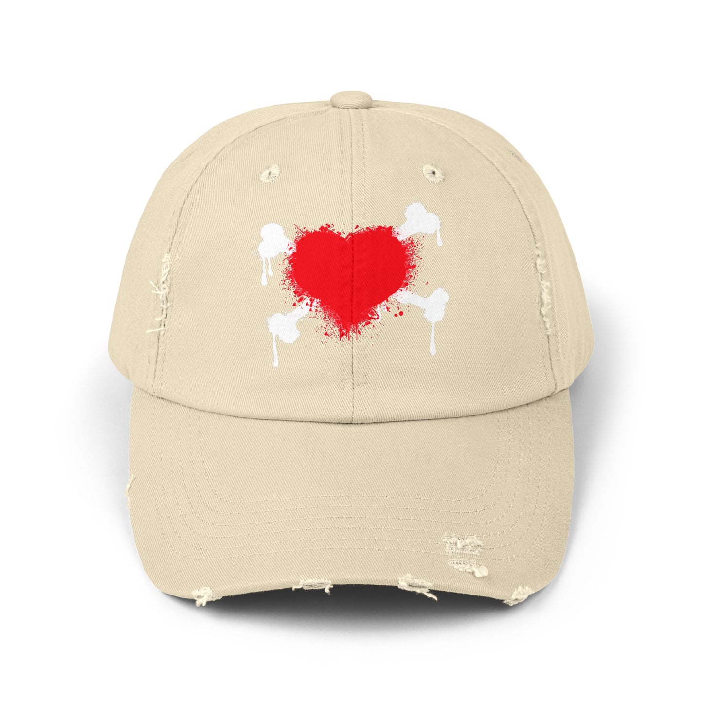 Heart & Bones- Unisex Graphic Distressed Cap 100% Cotton