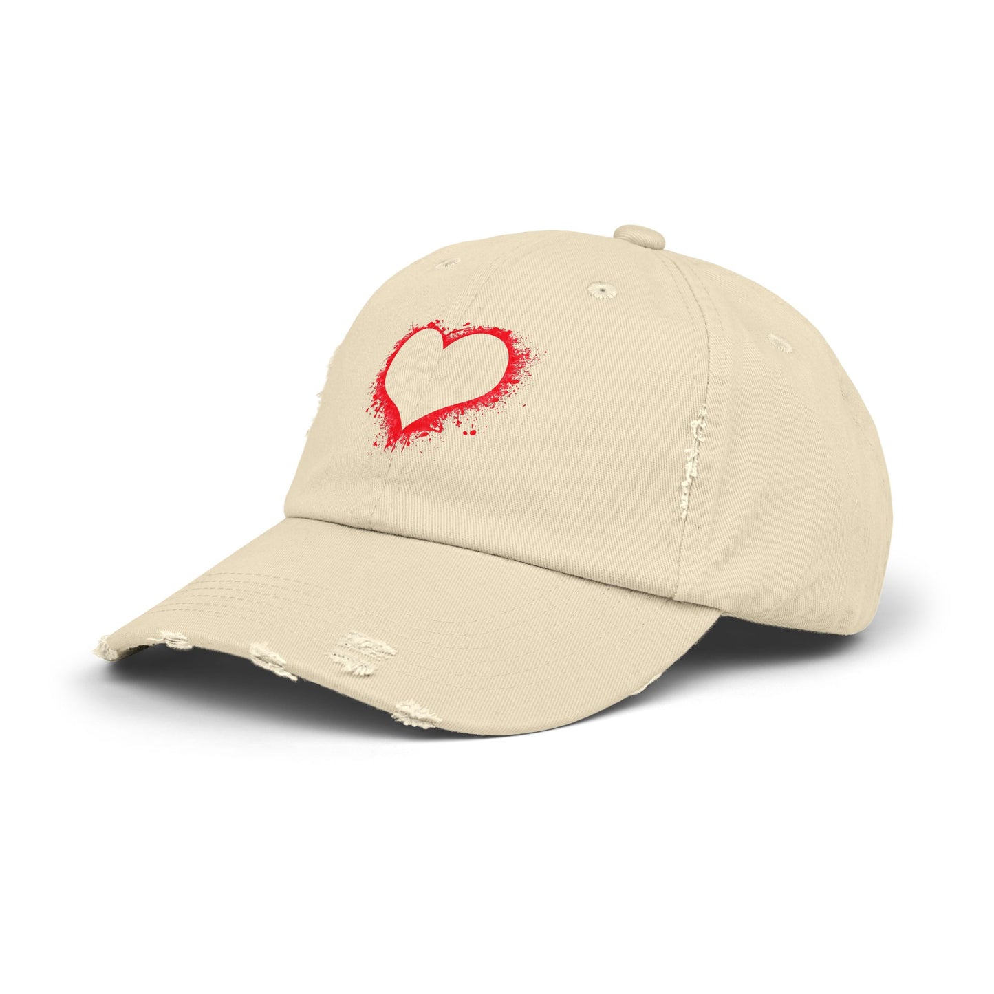 Heart Headed - Unisex 100% Cotton Distressed Adjustable Cap (One Size Fits All)