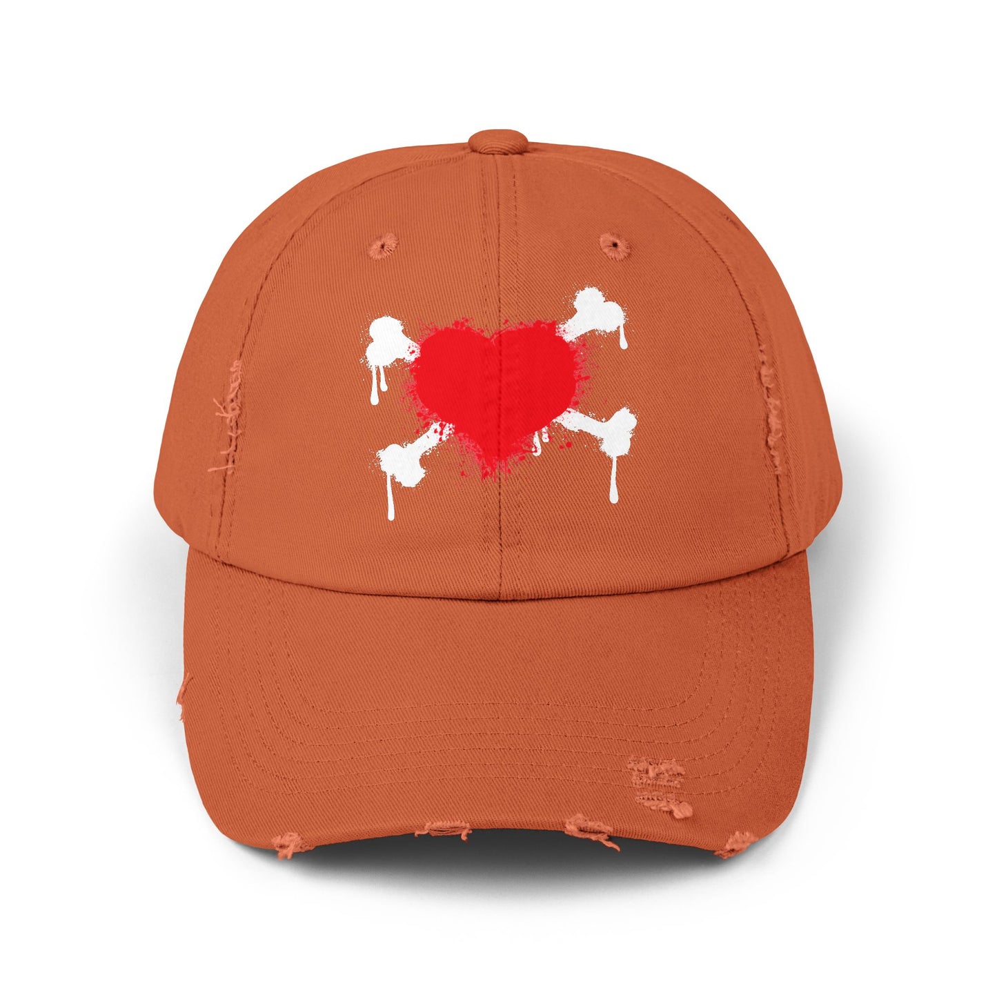 Heart & Bones- Unisex Graphic Distressed Cap 100% Cotton