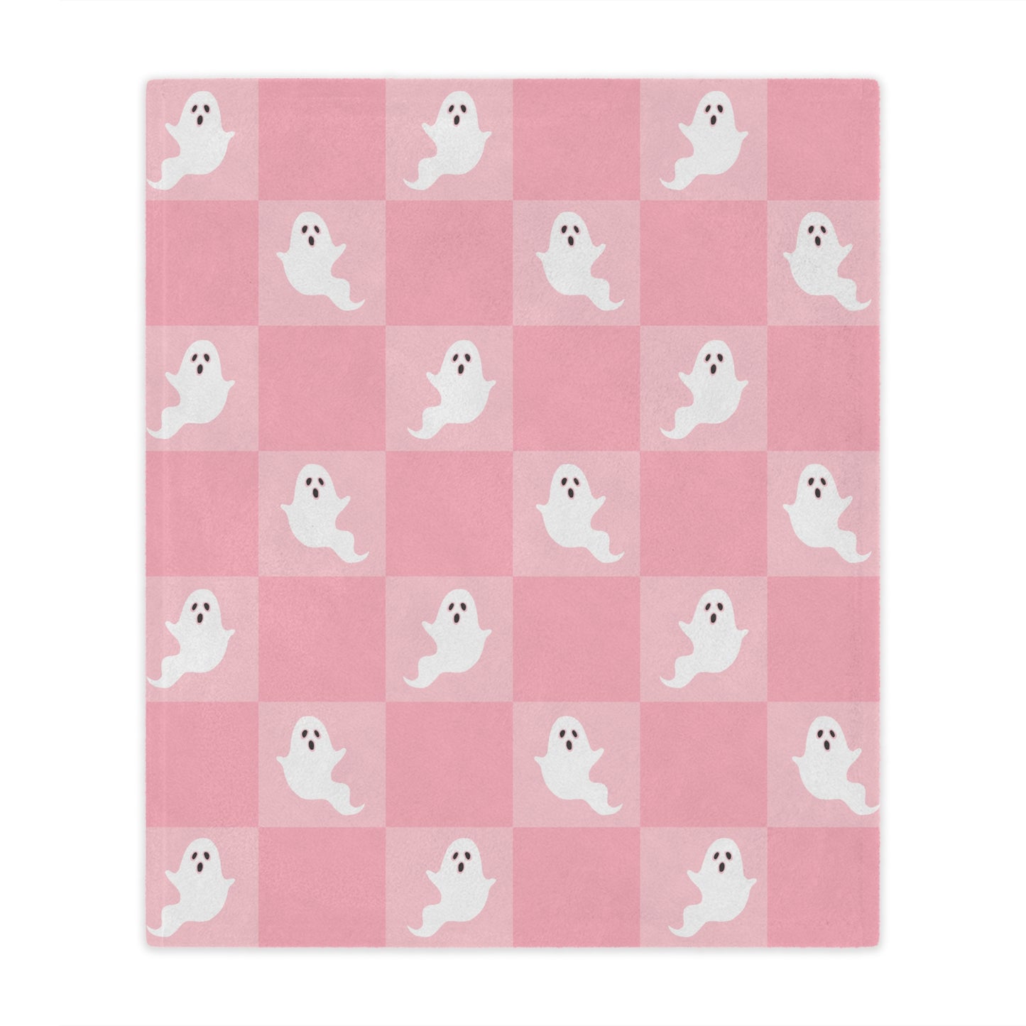 Large Pink Checkered Ghost Fleece Microfiber Blanket