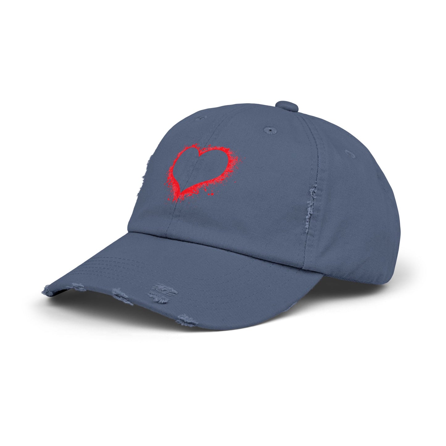 Heart Headed - Unisex 100% Cotton Distressed Adjustable Cap (One Size Fits All)