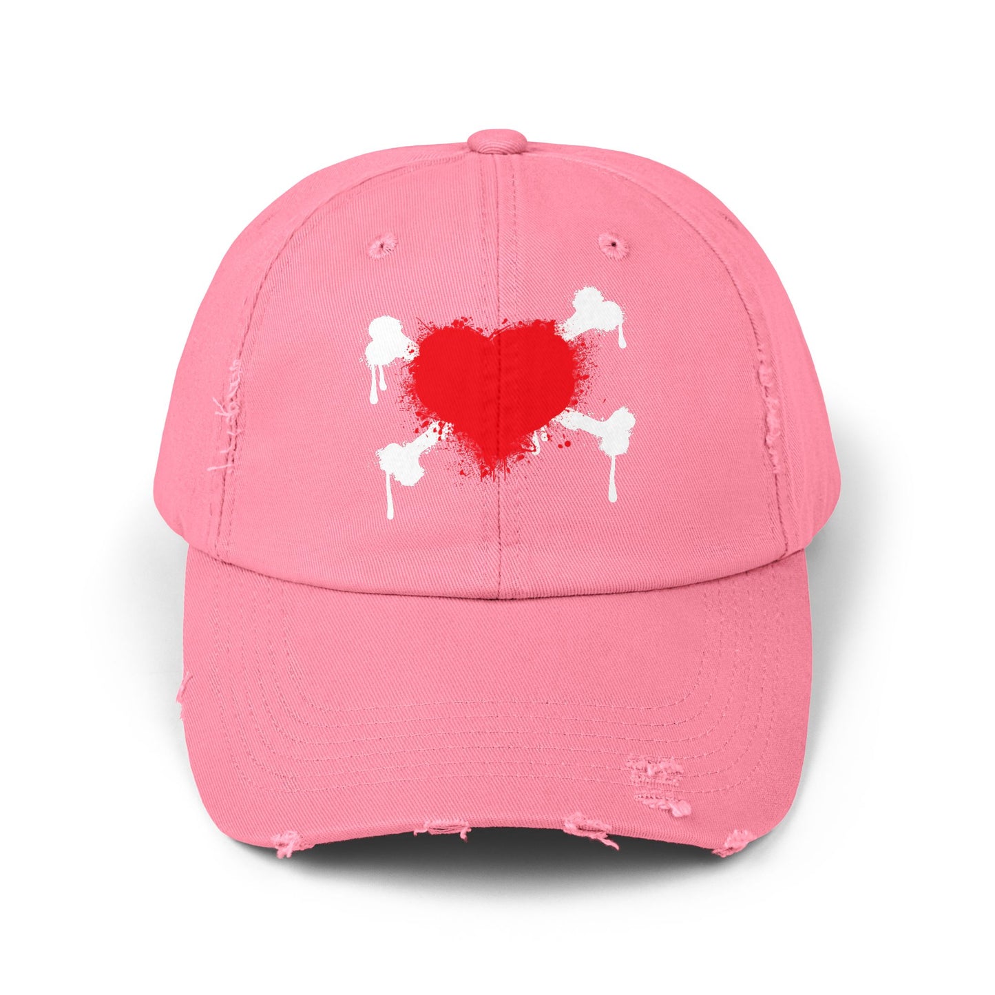 Heart & Bones- Unisex Graphic Distressed Cap 100% Cotton
