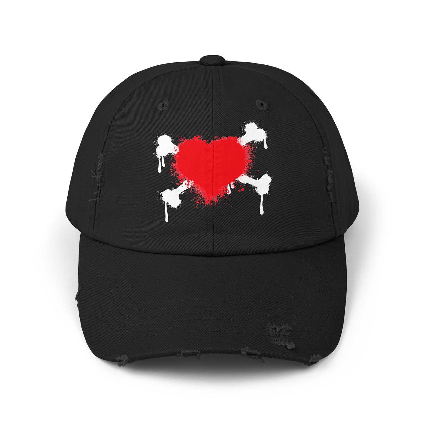 Heart & Bones- Unisex Graphic Distressed Cap 100% Cotton