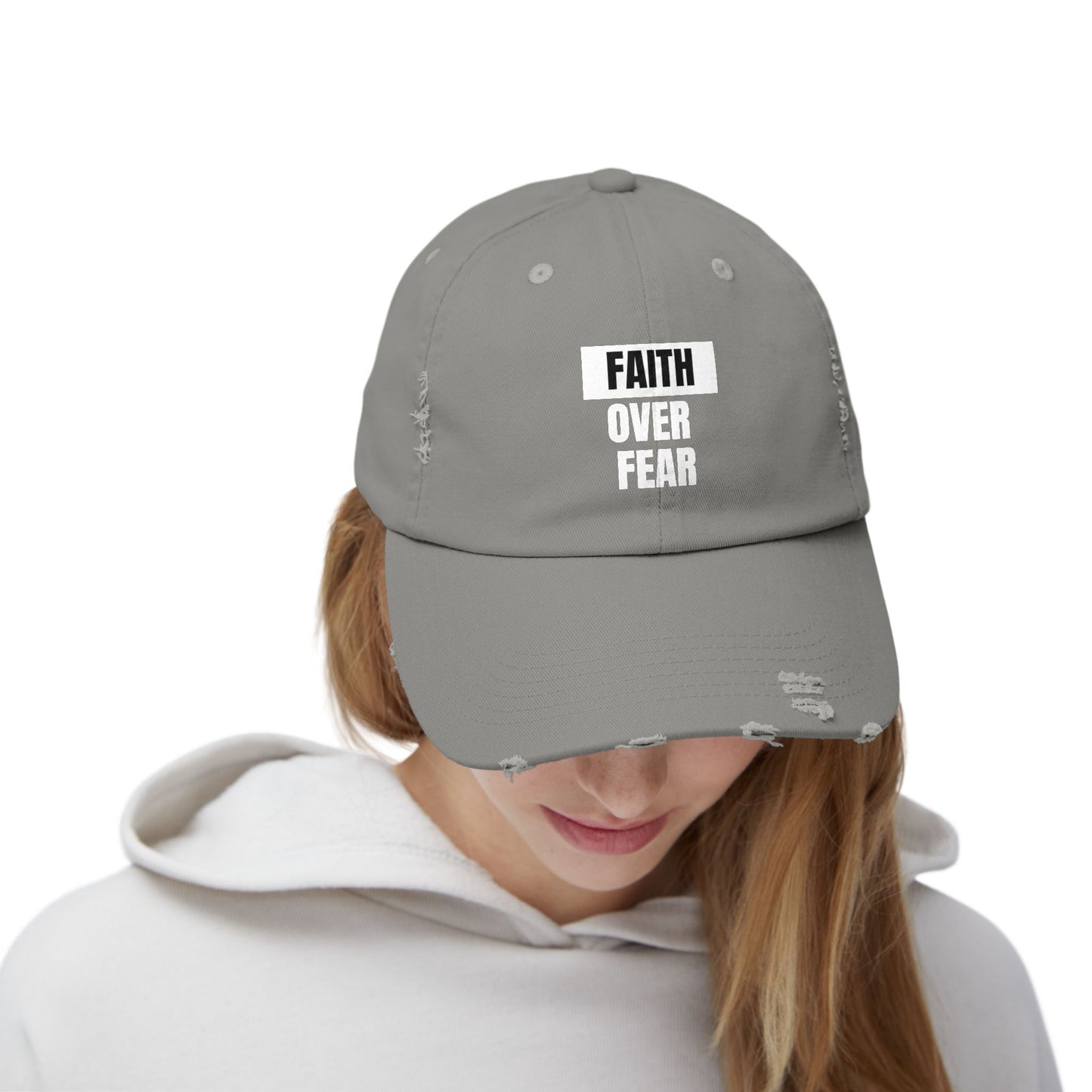Faith over Fear - Unisex Distressed Cap