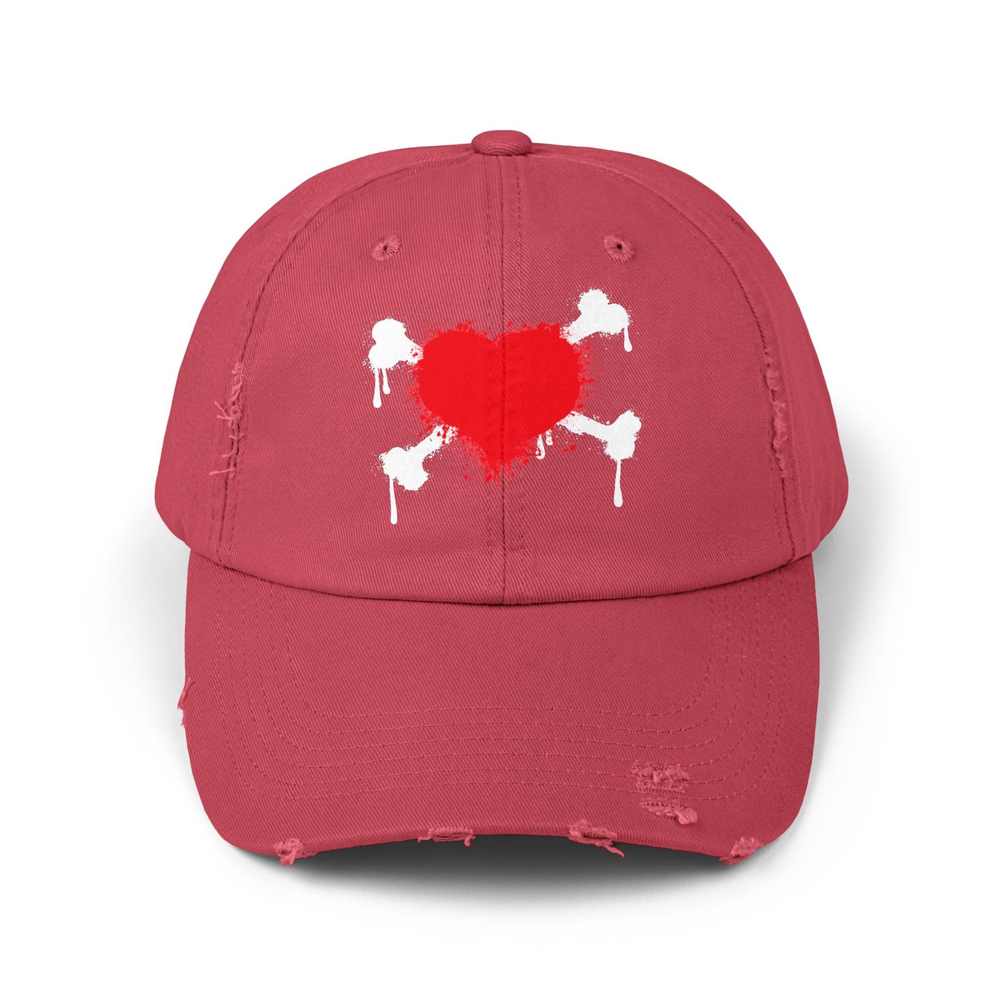 Heart & Bones- Unisex Graphic Distressed Cap 100% Cotton