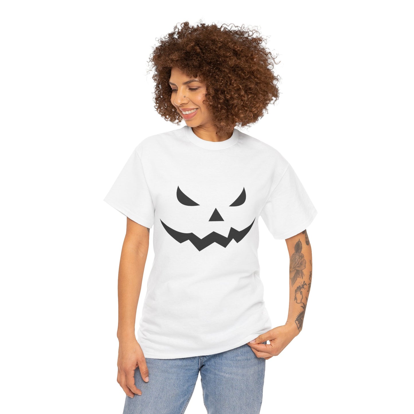 Pumpkin Face - Classic Graphic Print Unisex Heavy 100% Cotton Tee