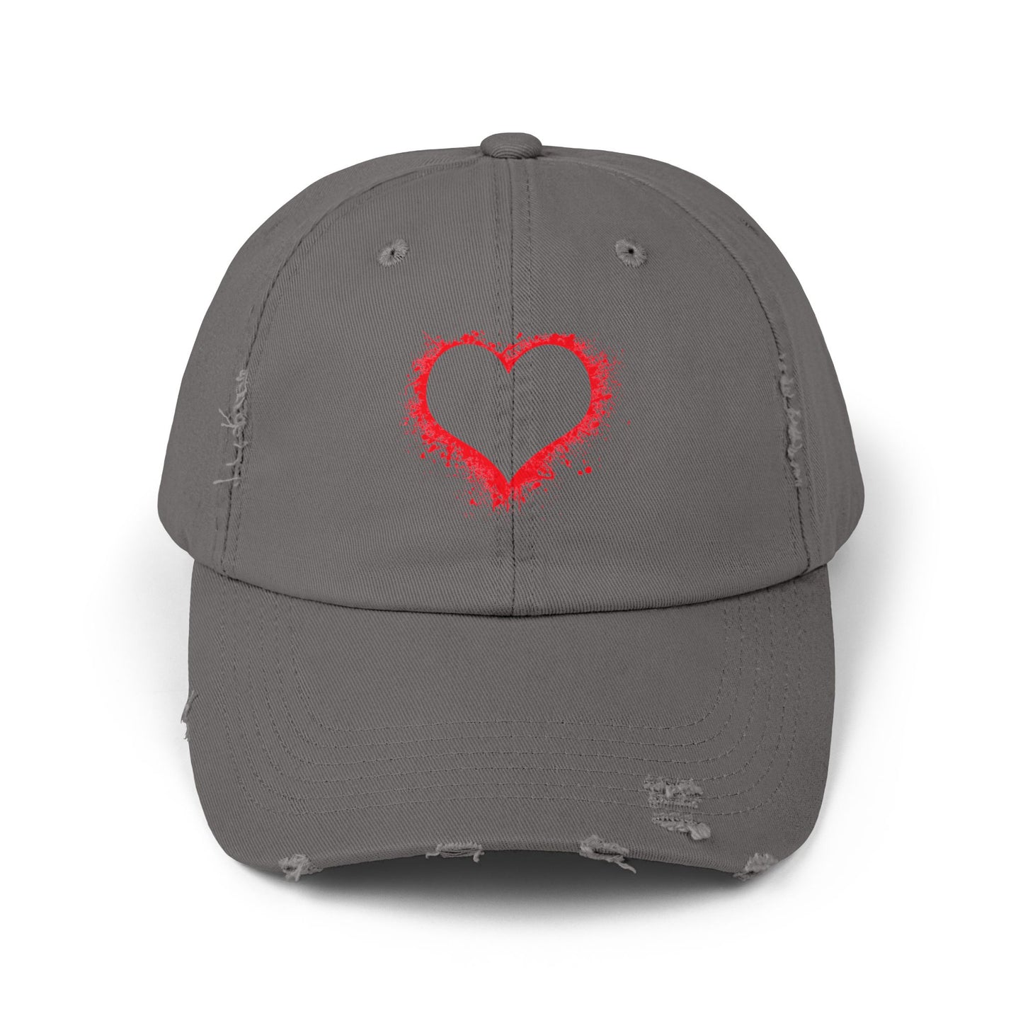 Heart Headed - Unisex 100% Cotton Distressed Adjustable Cap (One Size Fits All)