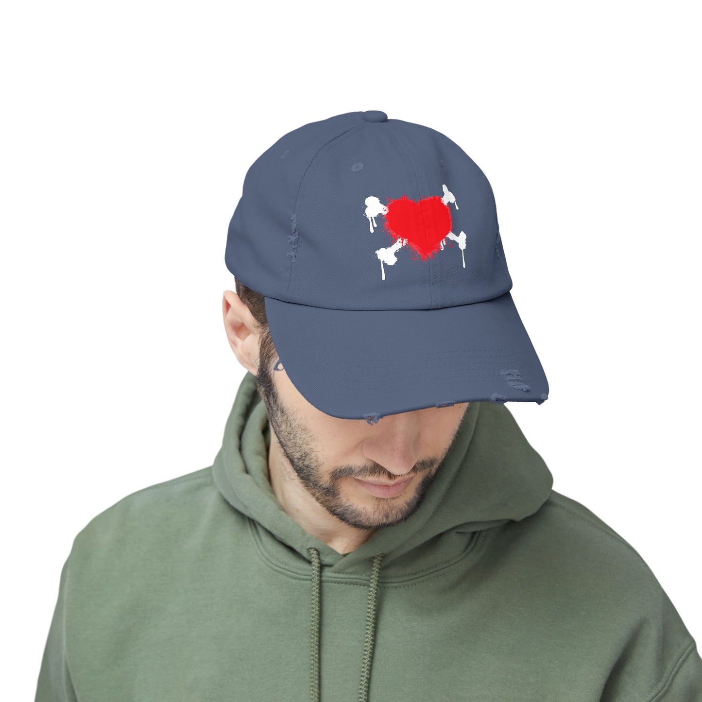 Heart & Bones- Unisex Graphic Distressed Cap 100% Cotton