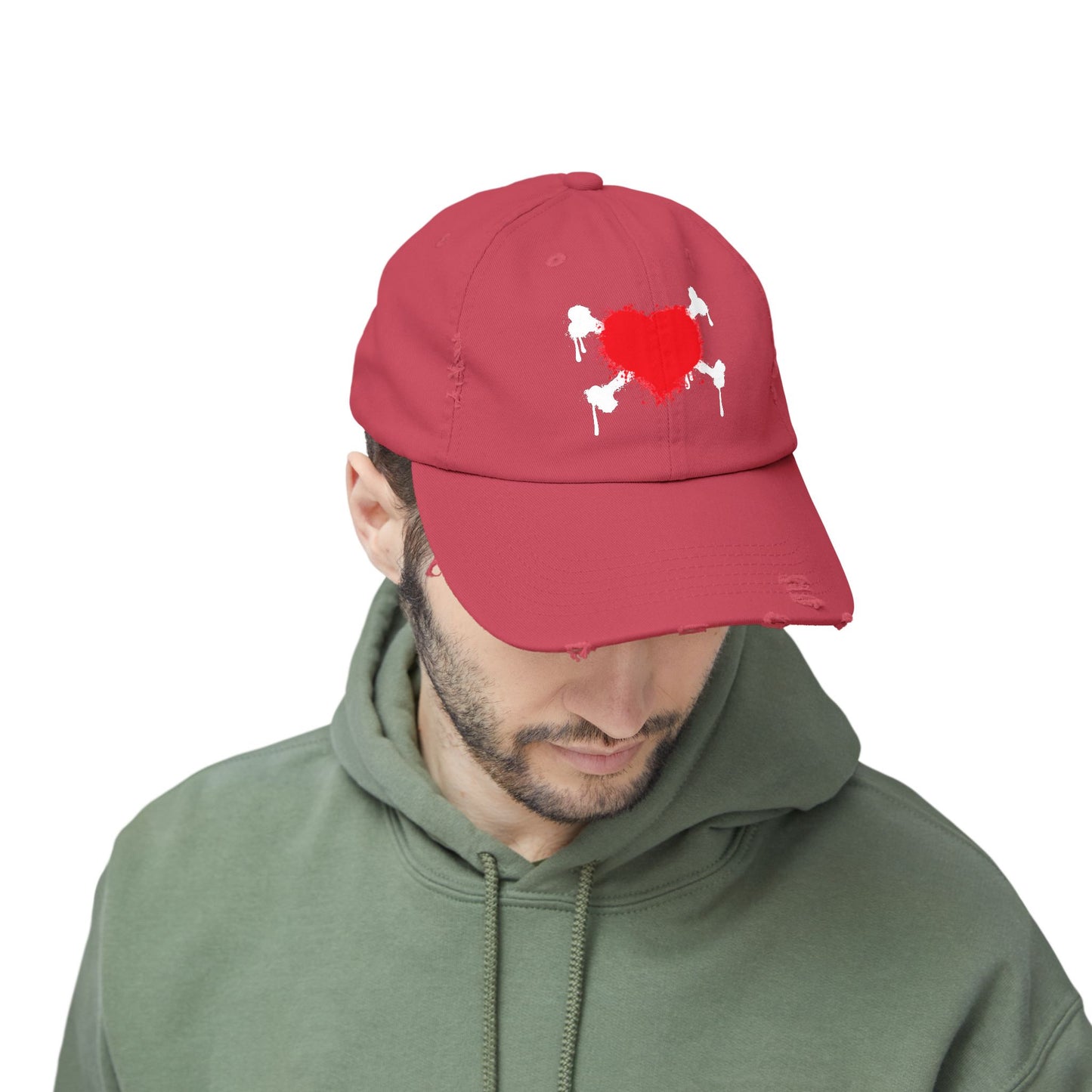 Heart & Bones- Unisex Graphic Distressed Cap 100% Cotton