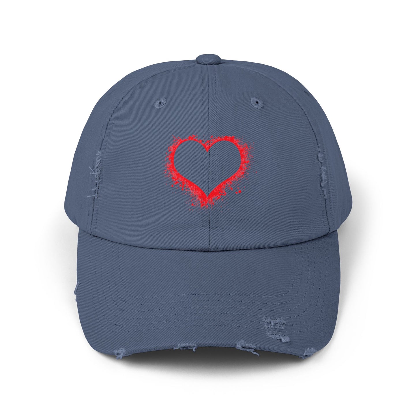 Heart Headed - Unisex 100% Cotton Distressed Adjustable Cap (One Size Fits All)