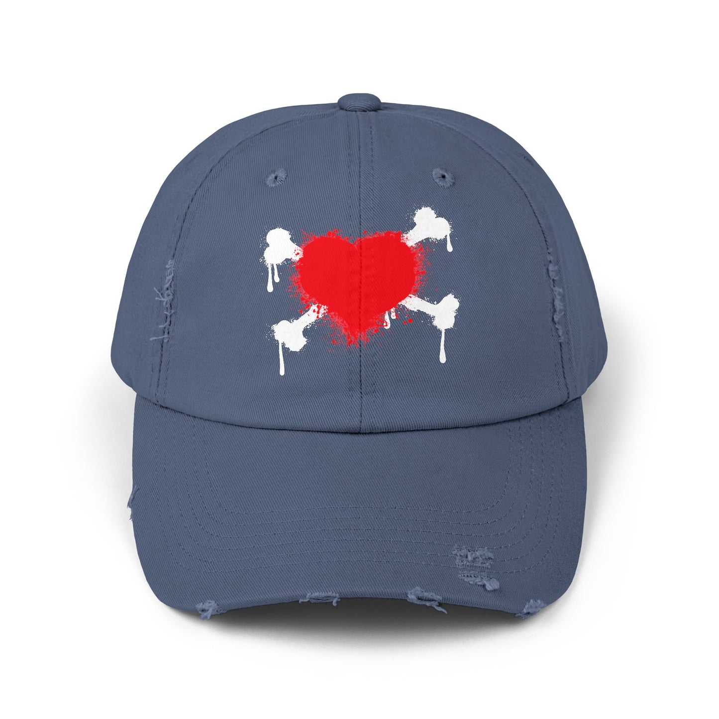 Heart & Bones- Unisex Graphic Distressed Cap 100% Cotton