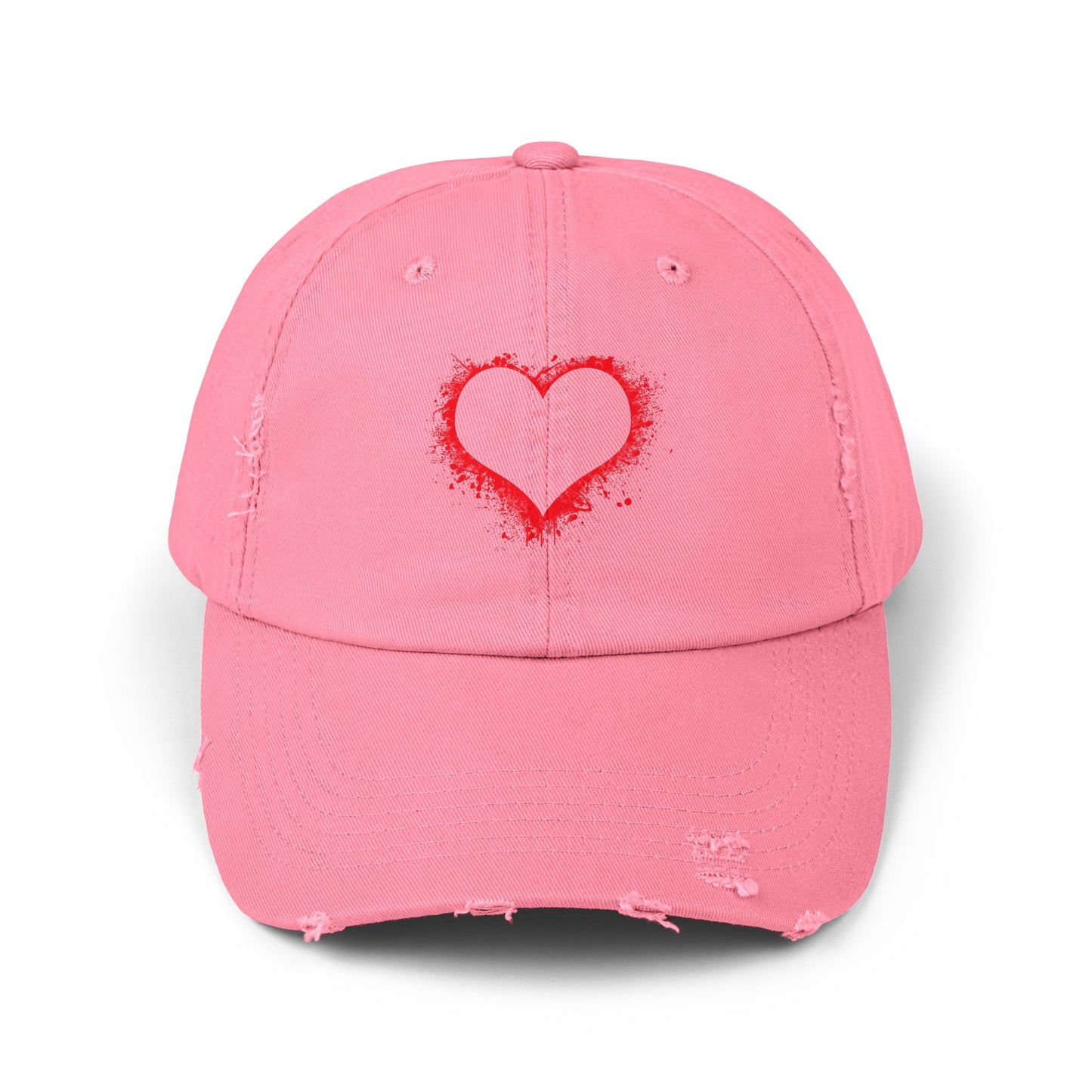 Heart Headed - Unisex 100% Cotton Distressed Adjustable Cap (One Size Fits All)