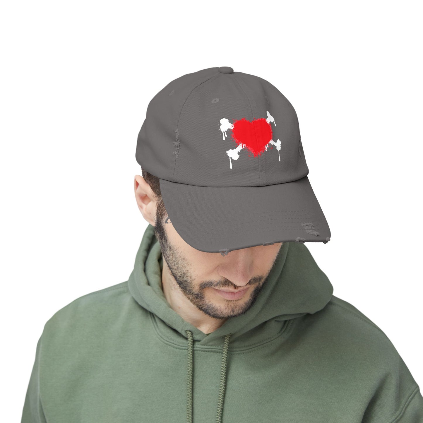 Heart & Bones- Unisex Graphic Distressed Cap 100% Cotton