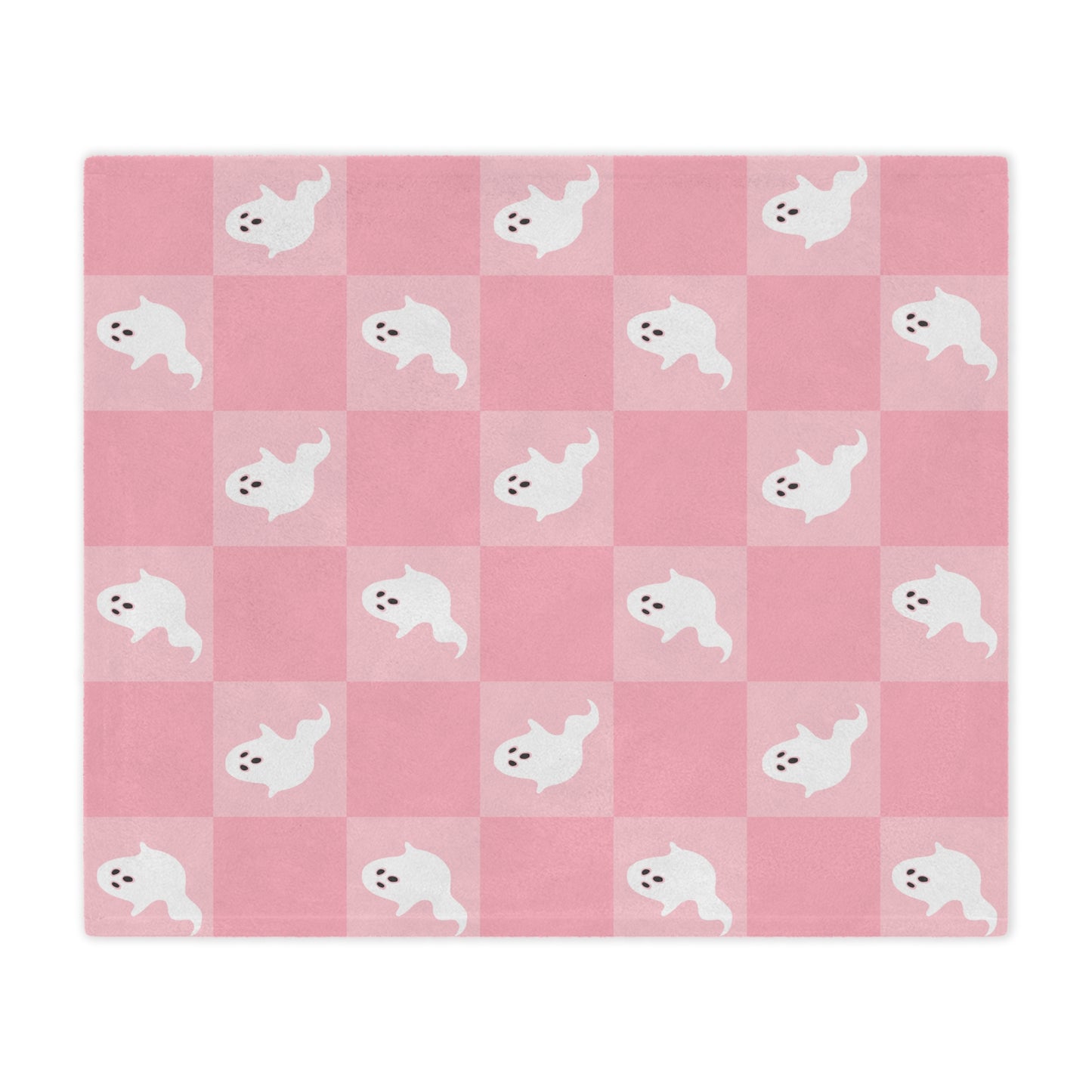 Large Pink Checkered Ghost Fleece Microfiber Blanket