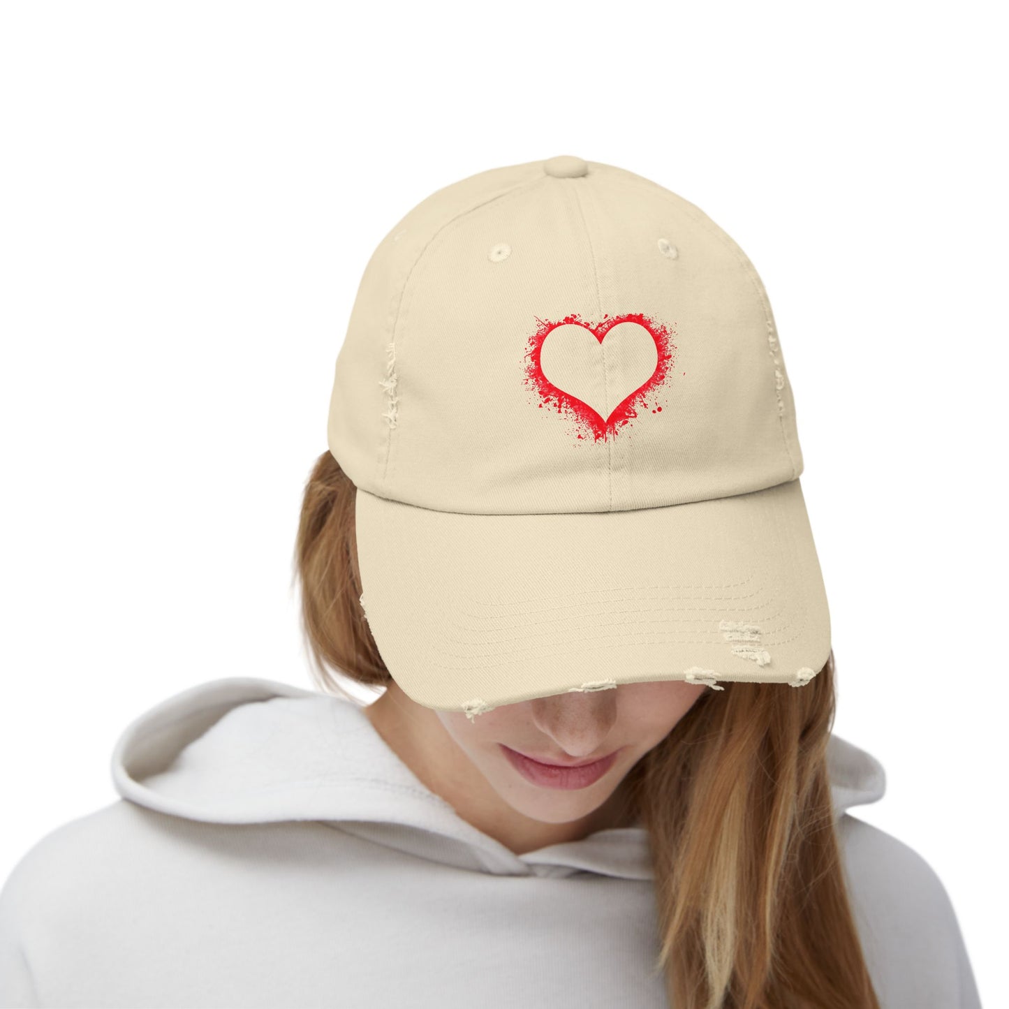 Heart Headed - Unisex 100% Cotton Distressed Adjustable Cap (One Size Fits All)