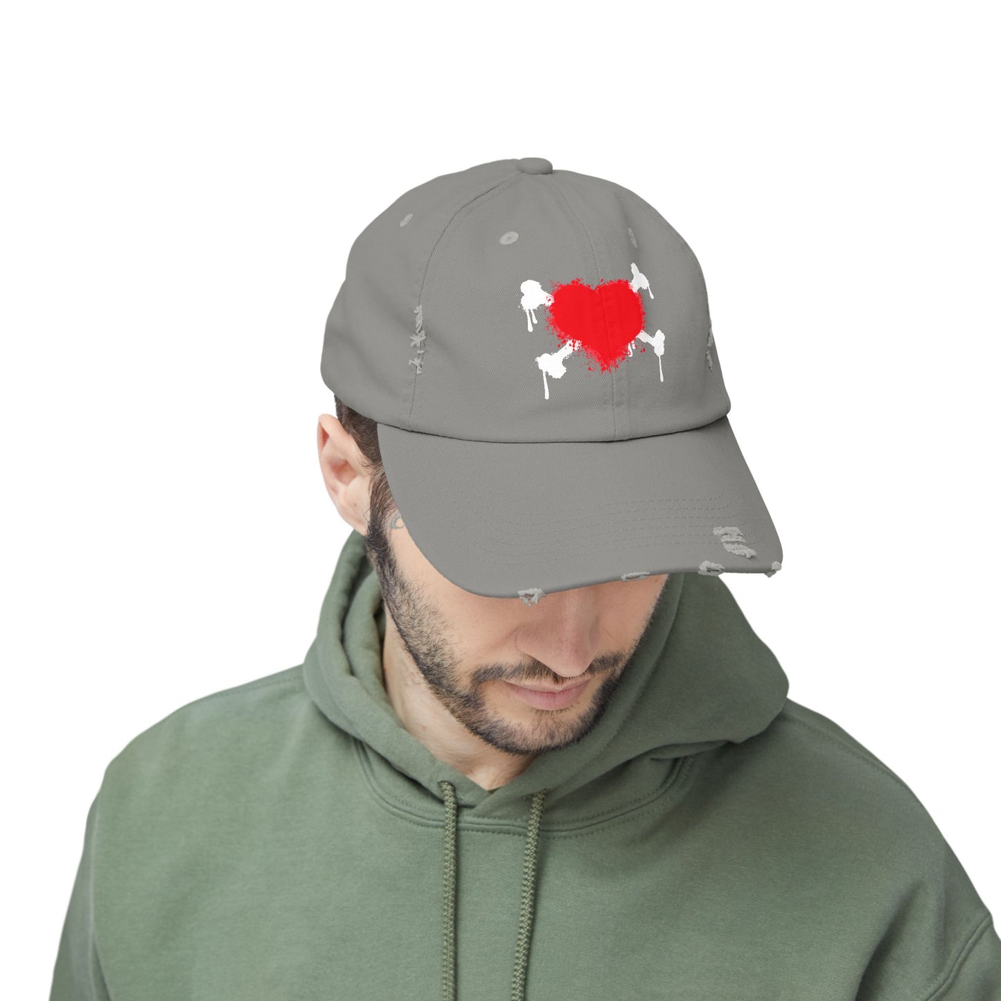 Heart & Bones- Unisex Graphic Distressed Cap 100% Cotton