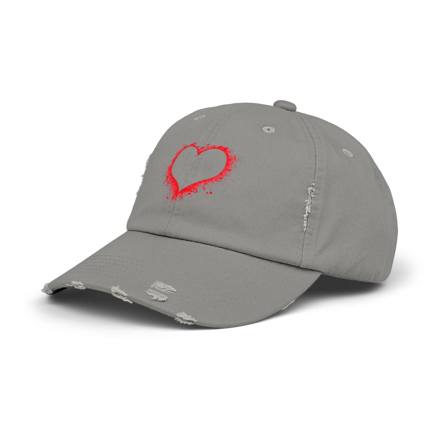 Heart Headed - Unisex 100% Cotton Distressed Adjustable Cap (One Size Fits All)