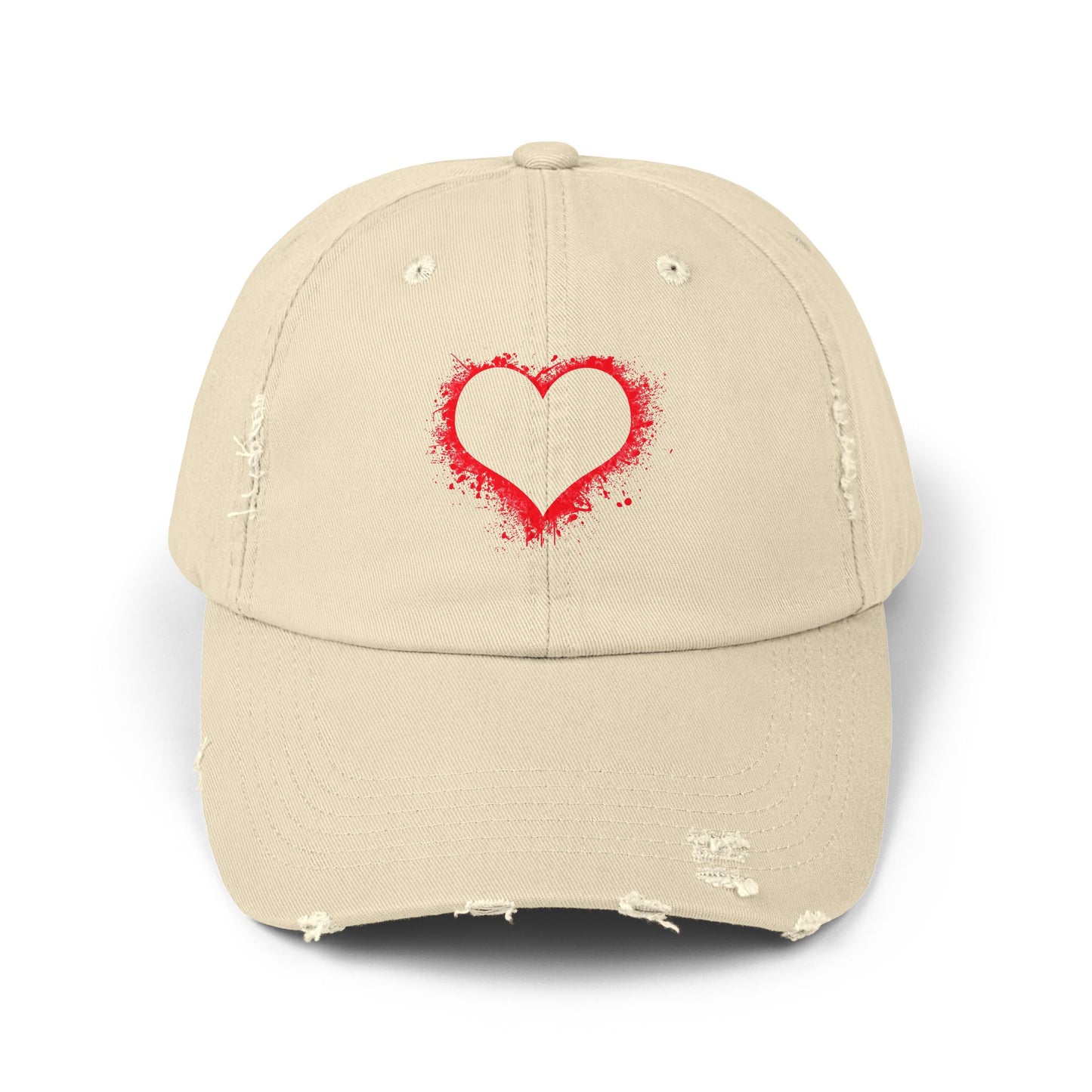 Heart Headed - Unisex 100% Cotton Distressed Adjustable Cap (One Size Fits All)