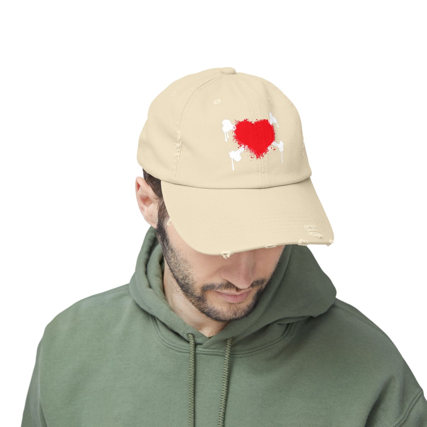 Heart & Bones- Unisex Graphic Distressed Cap 100% Cotton