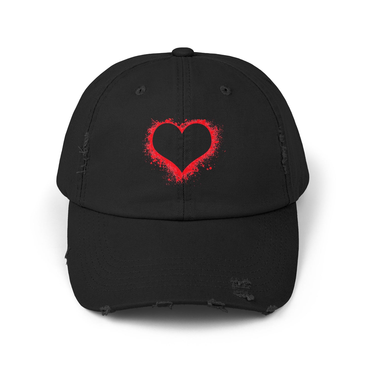 Heart Headed - Unisex 100% Cotton Distressed Adjustable Cap (One Size Fits All)