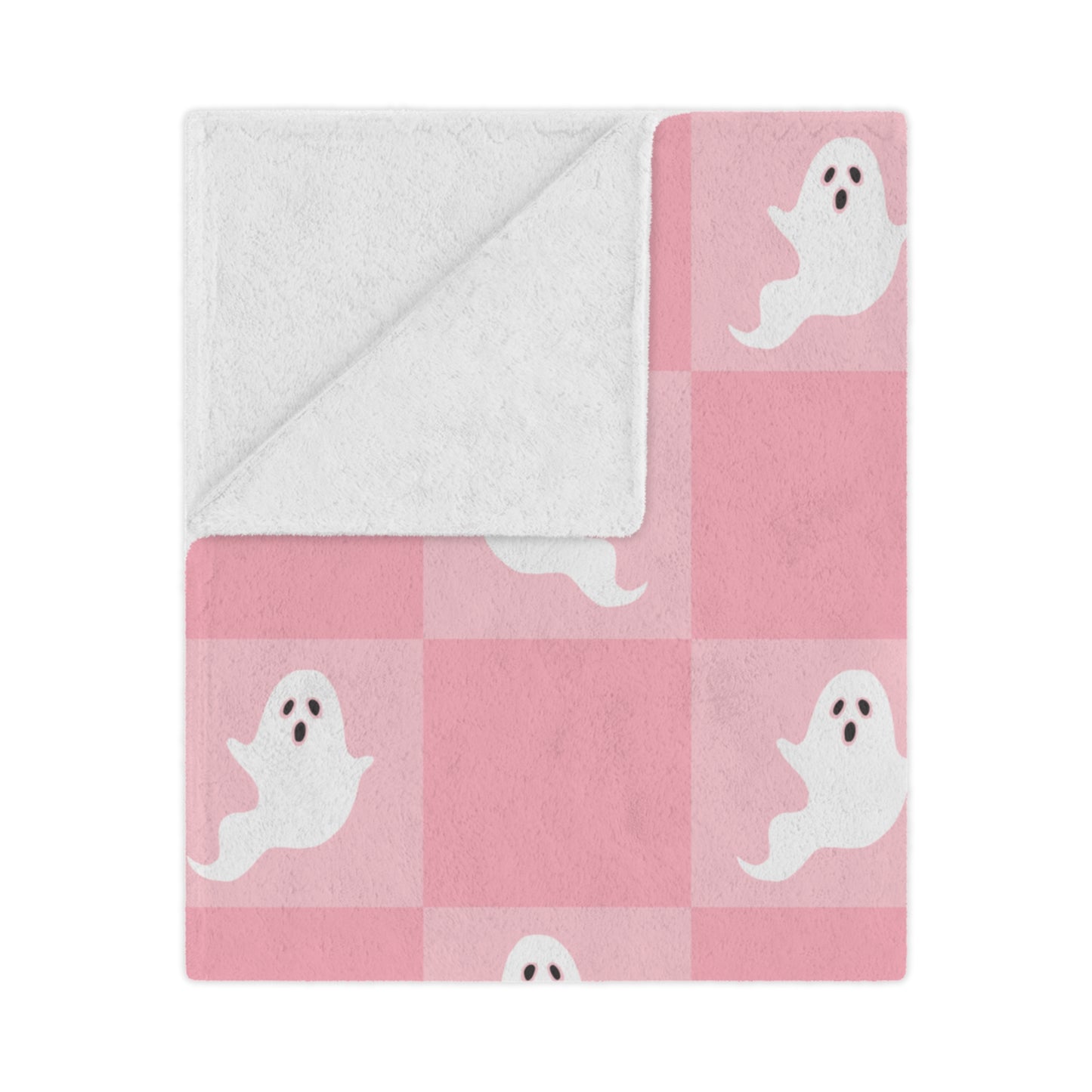 Large Pink Checkered Ghost Fleece Microfiber Blanket