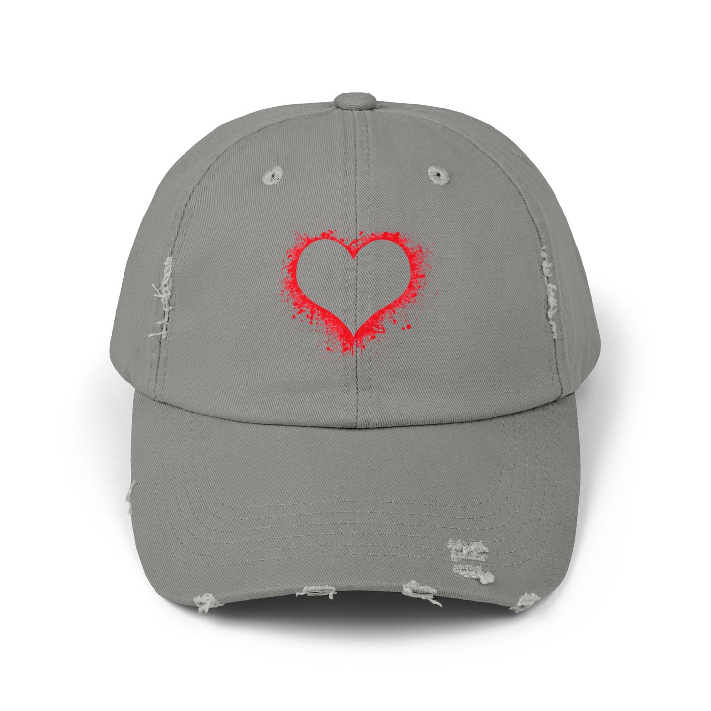 Heart Headed - Unisex 100% Cotton Distressed Adjustable Cap (One Size Fits All)