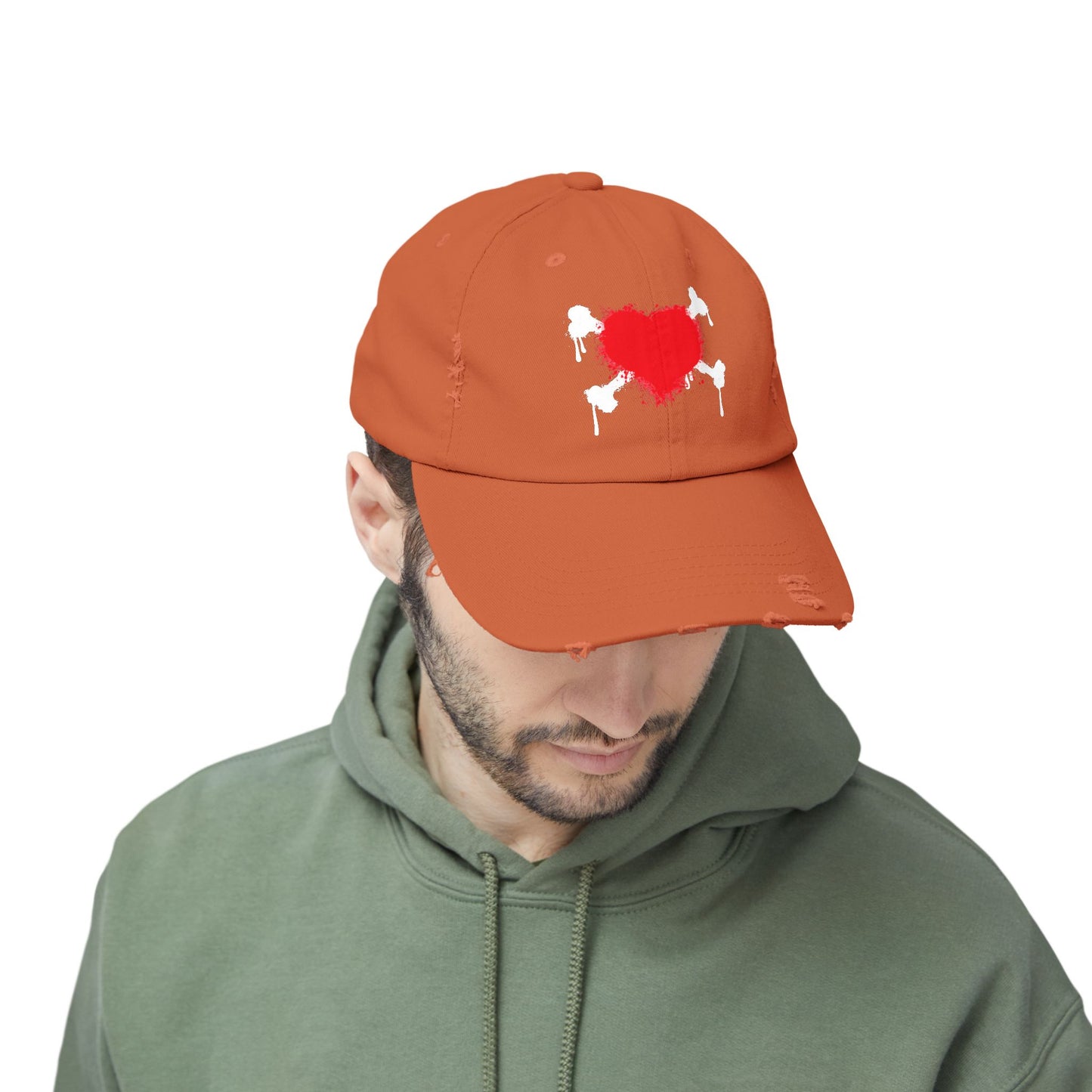 Heart & Bones- Unisex Graphic Distressed Cap 100% Cotton