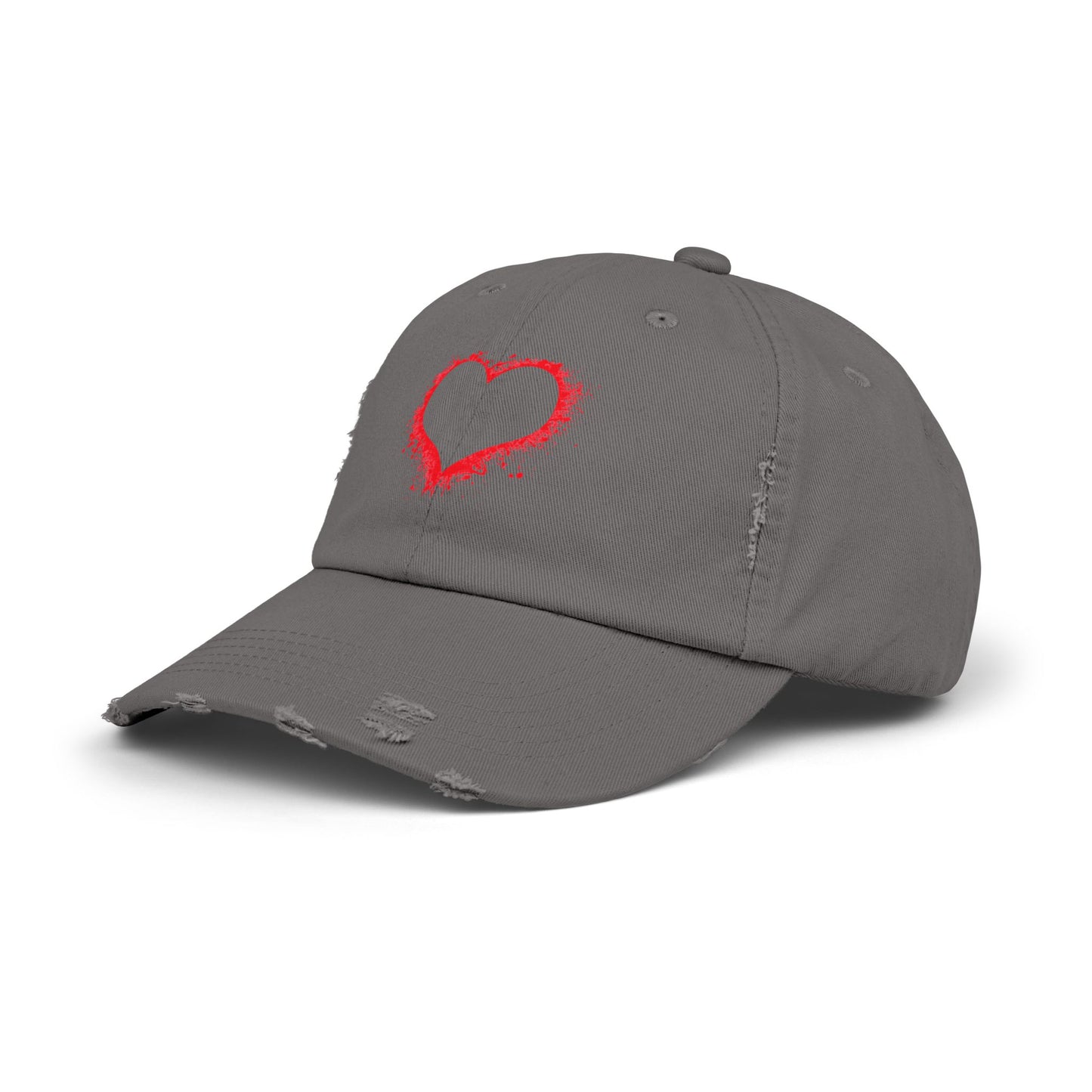 Heart Headed - Unisex 100% Cotton Distressed Adjustable Cap (One Size Fits All)