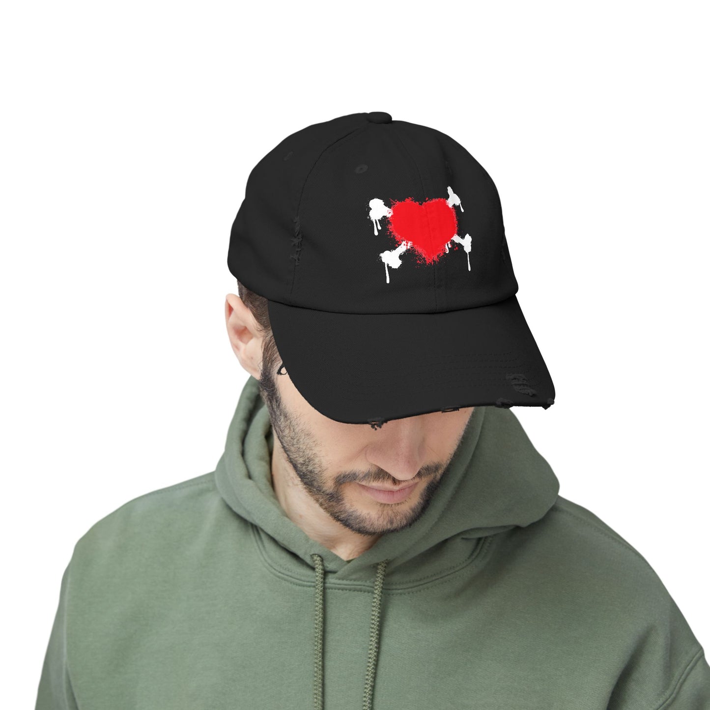 Heart & Bones- Unisex Graphic Distressed Cap 100% Cotton