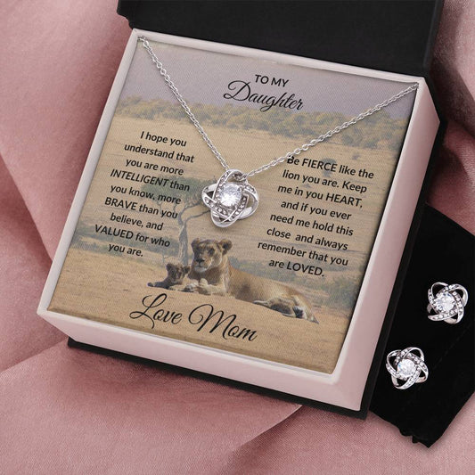 To My Daughter | Love Knot Earring Necklace Set | Gift From Mom